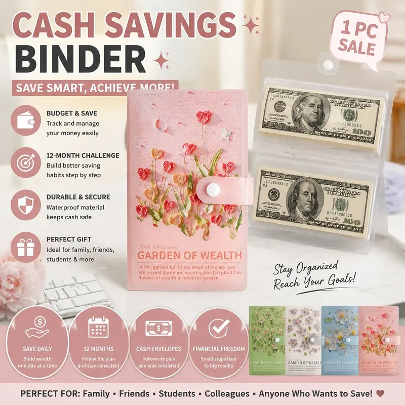Vertical Savings Journal, Money Saving Folder, 12 Month Cash Challenge Diary, Daily Currency Collection, Financial Management Storage, Savings Challenge Planner, Savings Tracker Organizer