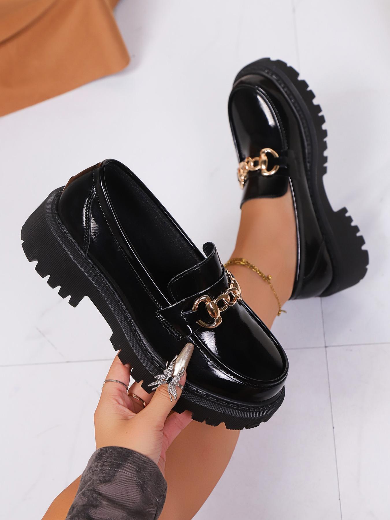 Women's Fashion Loafers, Thick Sole Design, Comfortable Casual Commuter Shoes, All-Day Support, Stylish Ladies Footwear, PU Leather Loafers