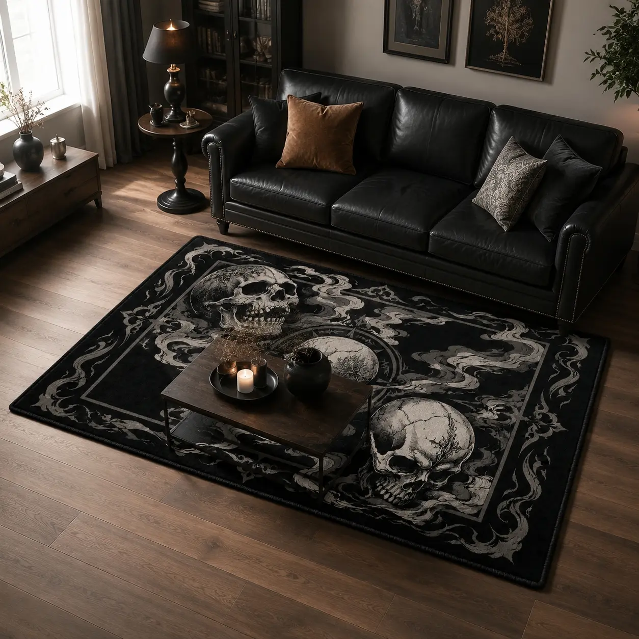 Dark Skull Pattern Plush Rug High Definition Print Anti-Slip Machine Washable Area Rug for Living Room Bedroom