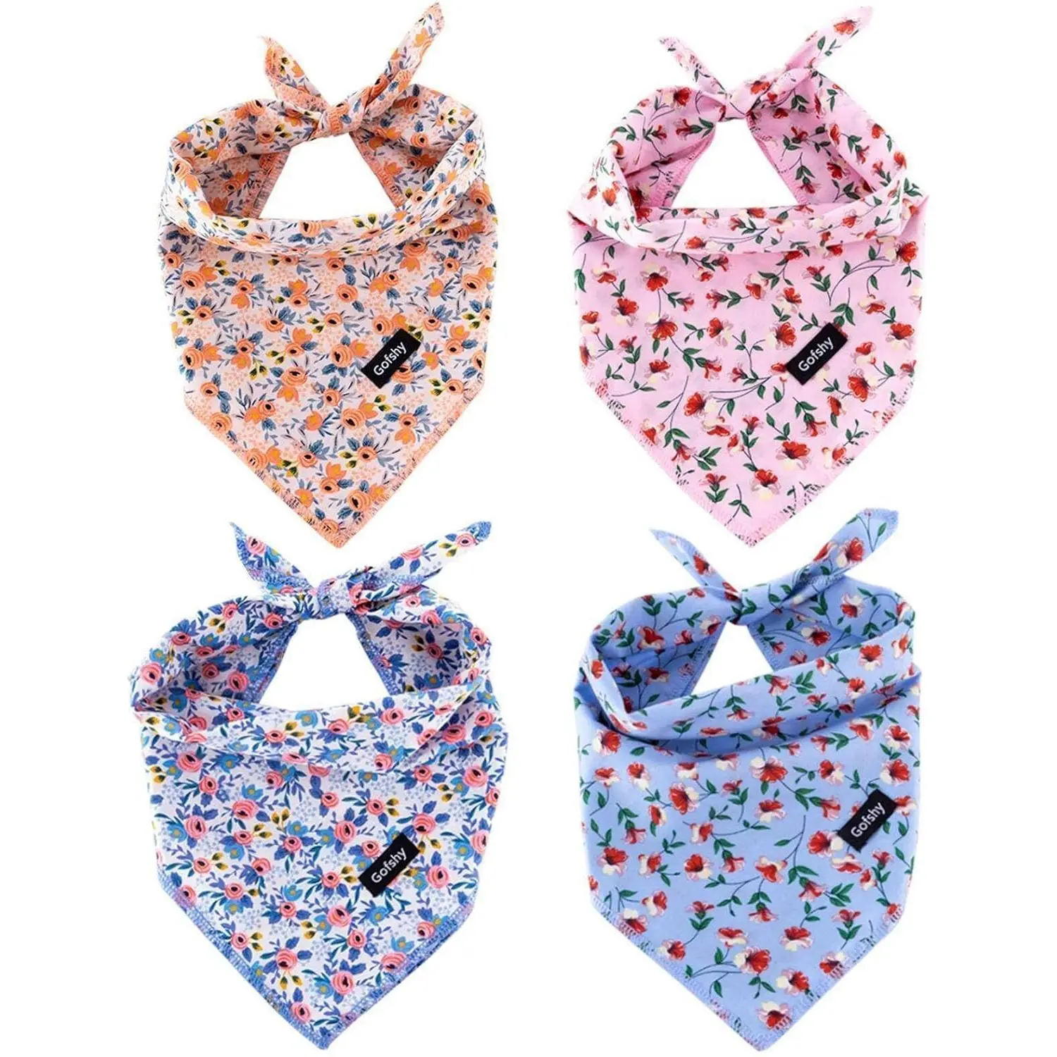 4PCS Spring Floral Printed Dog Bandanas Puppy Bib Handkerchief Scarf Accessories for Small Medium Large Dogs Cats Pets Gift