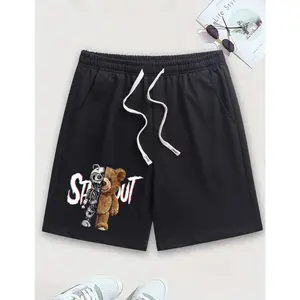 Men’s Futuristic Teddy Bear Quick Dry Shorts, Split Mechanical & Plush Bear Design with “STAND OUT” Statement, Moisture-Wicking Breathable Material with Elastic Waistband, Comfortable Loose-Fit Casual Sport Shorts for Daily Wear, Cyber Culture & Urban Str