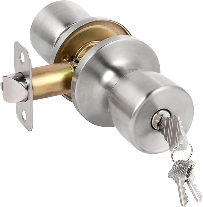Door Knob with Lock and Key, Keyed Entry Door Knob, Exterior and Interior Door Lock for Front Commercial and Residential Area, Home, Office, Hotels