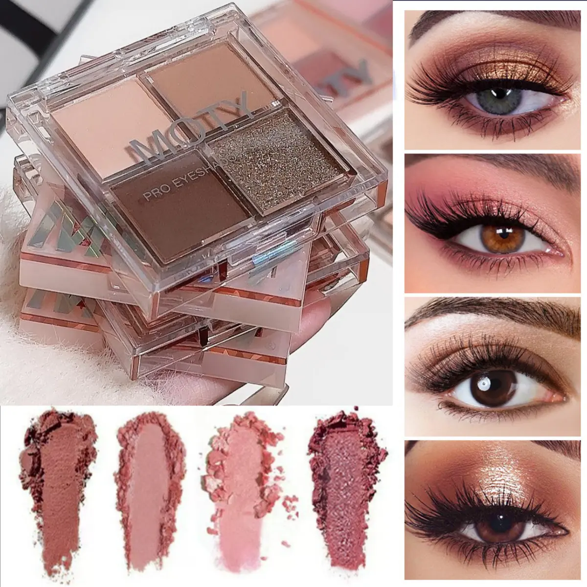 4-Color Matte Highlighter & Eyeshadow Palette, Natural Finish with Shimmer Particles, Buildable Textures, Compact Design for Daily Use & Travel