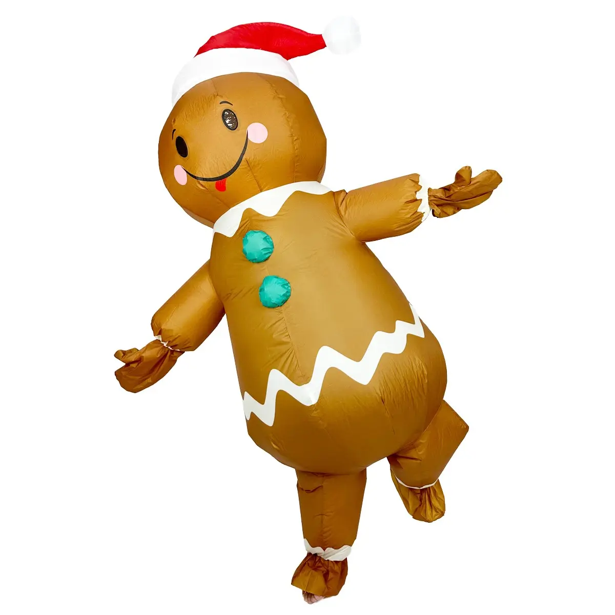 Adult Inflatable Gingerbread Man Costume, Cute Christmas Hat Included, Full Body Inflatable Dress for Holiday Parties and Role Play