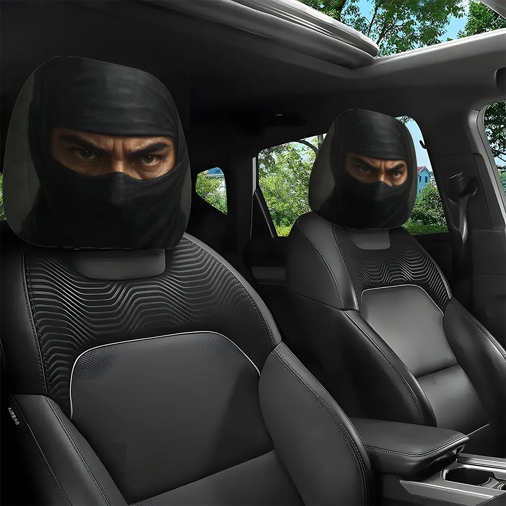 Set of 2 Headrest Covers Featuring a Mysterious Ninja Design, Perfect for Enhancing Your Car'S Interior. These Unfilled Covers Are Suitable for All Vehicles And Are Great for Long Journeys, Road Trips Car Accessories
