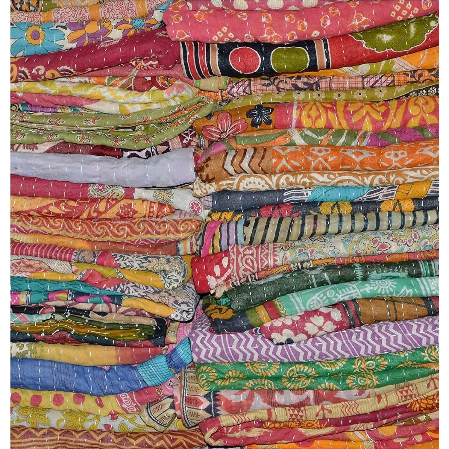 5 Pieces Mix Lot Wholesale Tribal Indian Kantha Quilts Vintage Cotton Bed Cover Throw Old Assorted Patches Made Rally