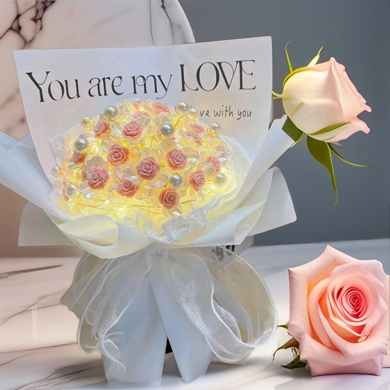 Handmade faux pearl acrylic petal rose bouquet, a floral gift of eternal love, a gift for her, romantic home decoration for Valentine's Day 2026