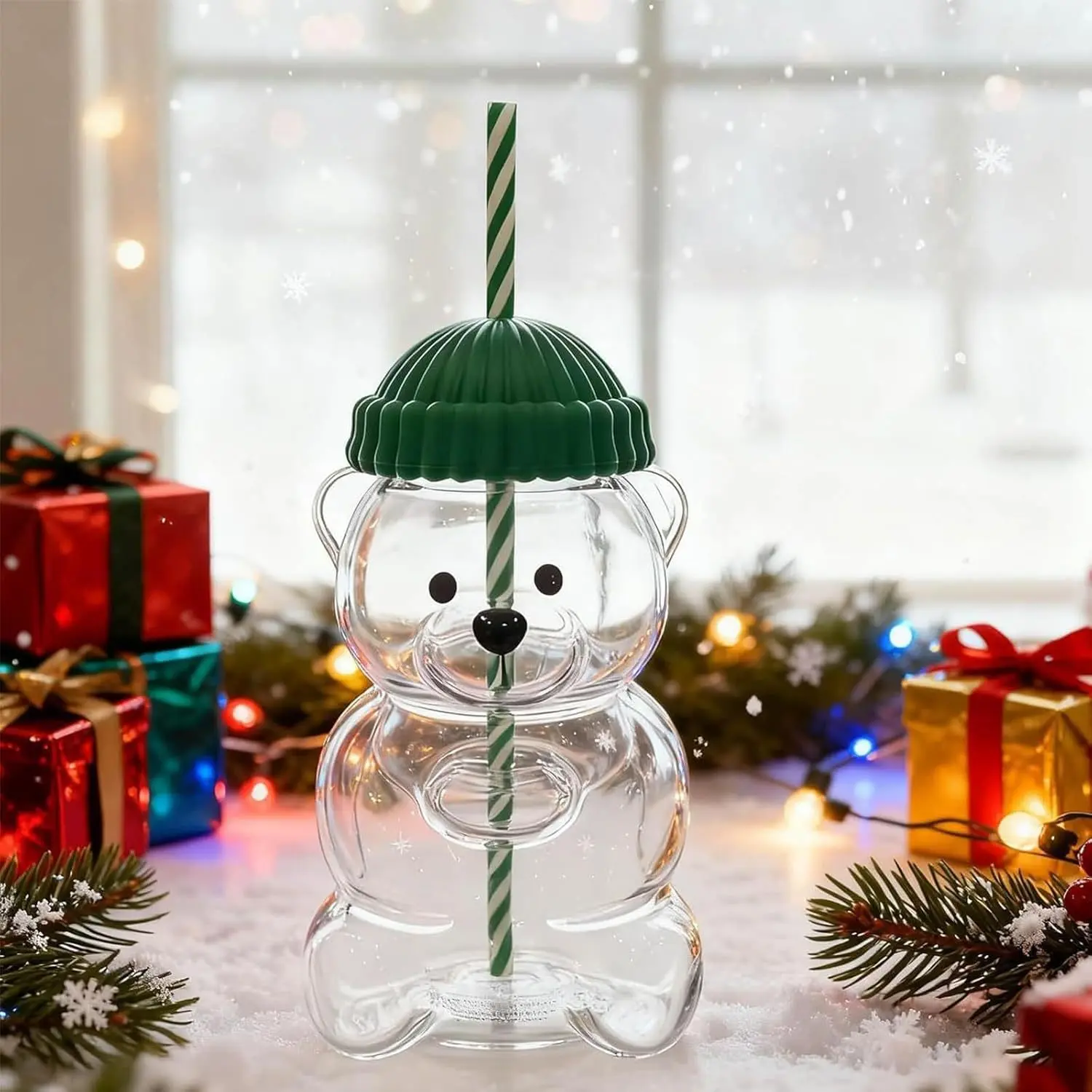 New Bear Shape Plastic Cup with Straw, Durable and Stylish Daily Use Water Bottle, Drinkware, Lid, Perfect for Juice, Milk Tea, Smoothie, Holiday Gift