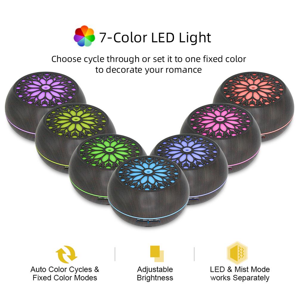 550ml Large-Capacity Essential Oil Diffuser | Remote Control + 6 Essential Oil Blends Included | 7-Color LED Lights & Auto Shut-Off | Ideal for Home, Office and Spa