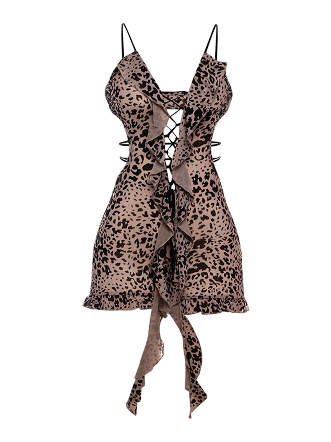 Women's Leopard Print Cut Out Romper, Sexy Fashion Casual Sleeveless Romper for Daily Outdoor Wear, Women Clothing for Summer, Leopard Print Overalls, Womenswear, Sleeveless Spaghetti Strap Overalls, Casual Comfy Jumpsuit