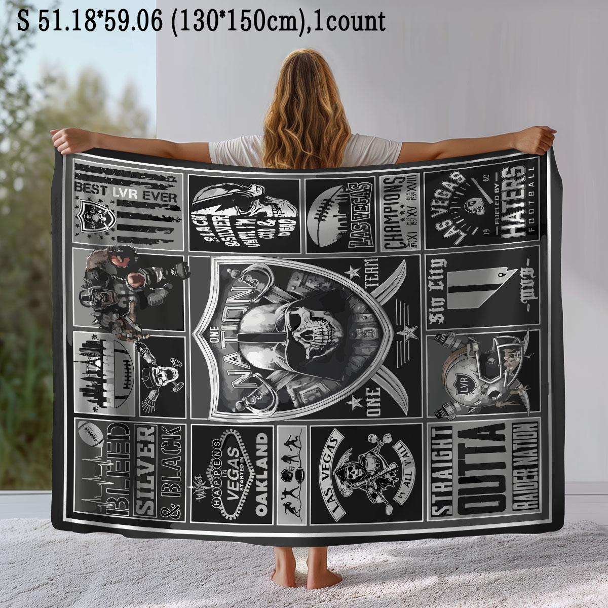 Oakland Raiders Pattern Slogan Print Blanket, Soft Comfortable Throw Blanket, Warm Napping Blanket for Home Office Travel Camping