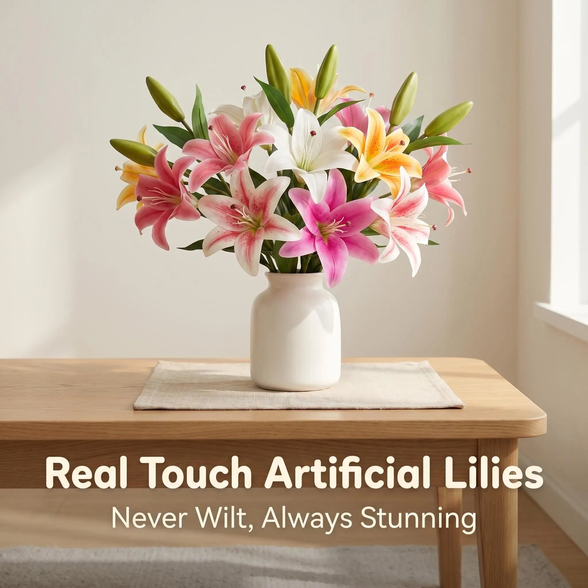 4-Pack 65cm Realistic Lily Flowers, Tiger Stripe Lilies, Glue-On Texture, 3 Blooms 2 Buds, Living Room Table Centerpiece, Wedding Easter Decor, Decorative Faux Flowers