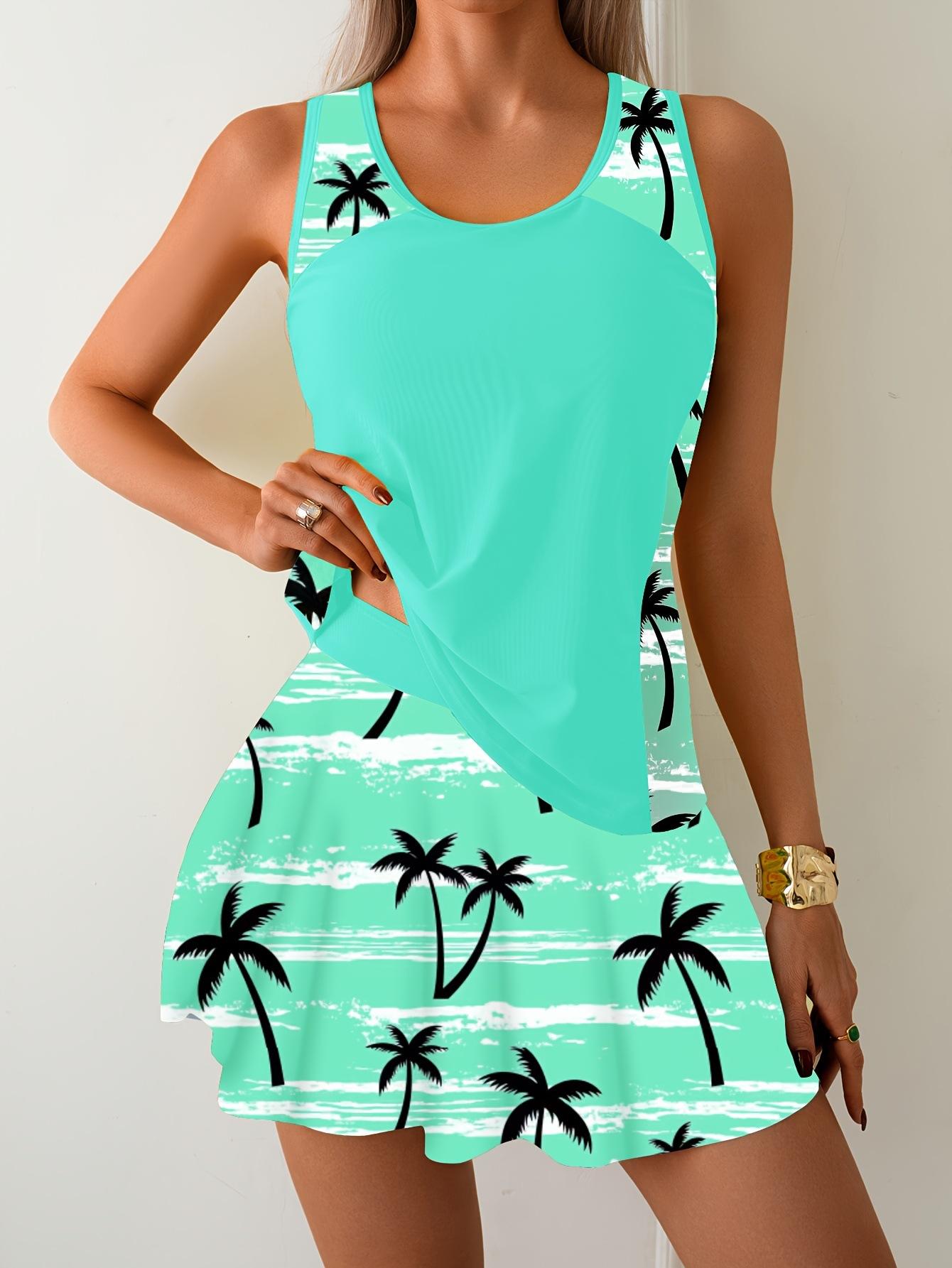 2026 European and American sports style split swimsuit bright skirt swimsuit Amazon Tankini