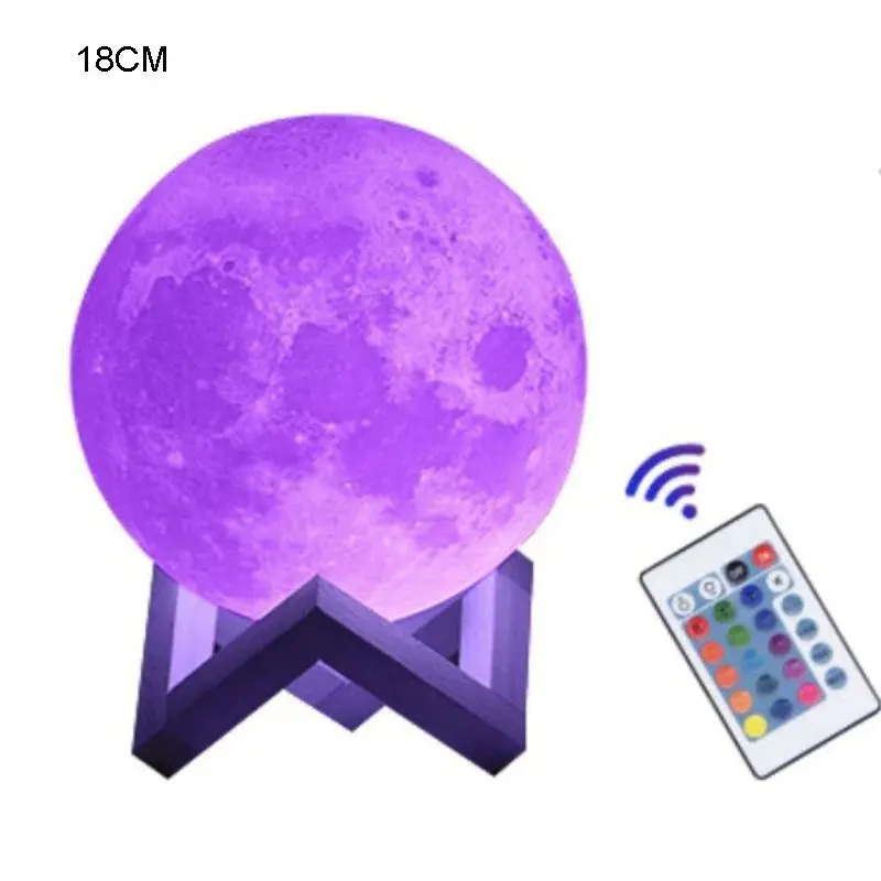 Creative indoor bedroom moon lamp, 16-color with remote control for color adjustment, comes with a base, suitable for bedroom bedside decoration, birthday gift, creates a warm home atmosphere