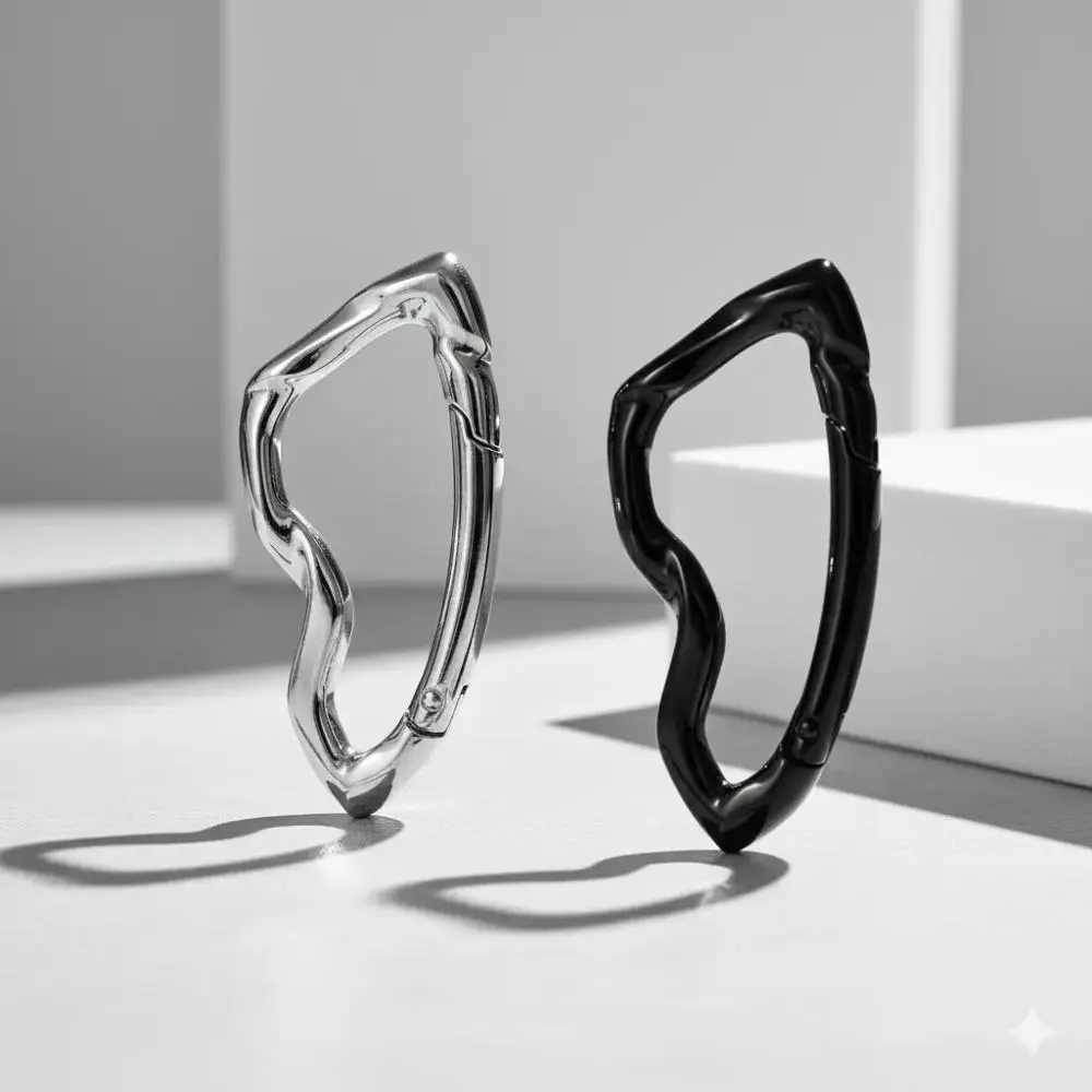 2 Pcs Modern Abstract Carabiner Clips, Stainless Steel Keychain for Car Keys, Unisex Fashion Statement Belt Loop Accessory, Clipping Keys, Trending, Minimalist, Everyday Carry, Keys Holder, Keyrings, Metal Keychains, Lightweight, Bag Accessories, Irregula