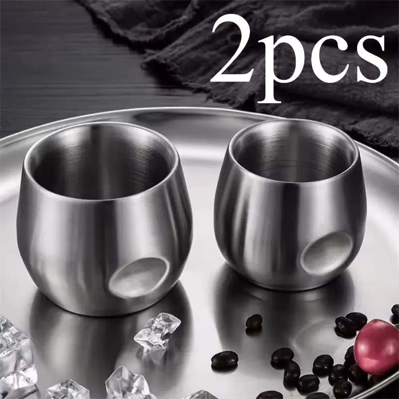 2Pcs New Creative Espresso Cup 304 Stainless Steel Double Wall Coffee Cup Office Home Insulation Tea Cup Insulation Coffee Cup