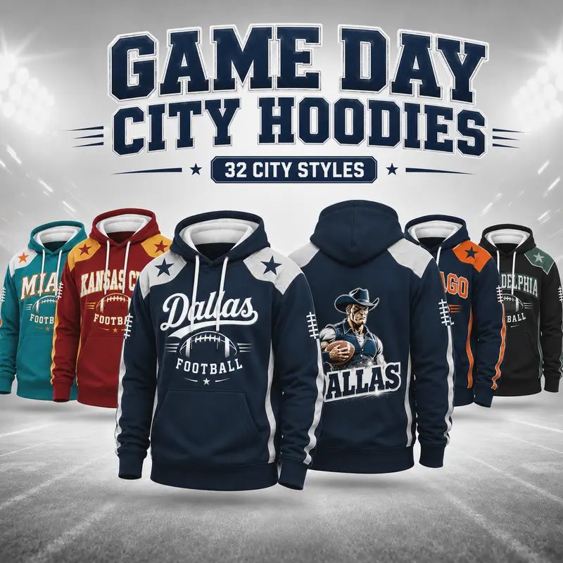 Unisex City Football Hoodie - Men's Hoodies, Streetwear, 32 Color-Block Regular Cut Pullover, Retro City Graphics, Casual Sports Fan Apparel, Perfect Game Day Gift for Football Supporters