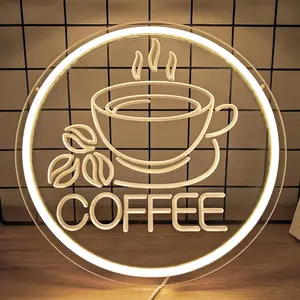 Neon Light Coffee Decorative Lamp, LED Neon Light, USB Powered with On-Off Switch, 27x27cm Size, Ideal for Cafe Office Kitchen Bar Counter