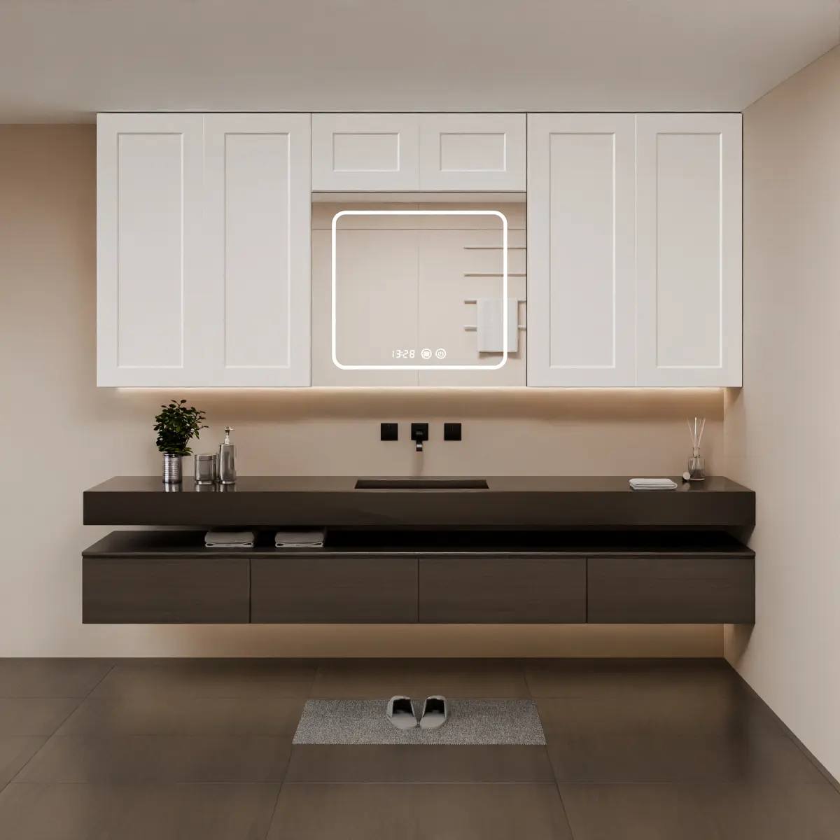 White Painted Solid Wood Wall-Mount Shaker Short Rectangular Cabinet (Model W3015) - 30.00W x 12.00D x 15.00in, 23.13 lbs, Snap-Fit Assembly, Soft-Close, Mounting for Garage, Bathroom Organization