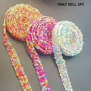 39.37-inch self-adhesive rhinestone strip with shimmering, multicolored sequins and plastic beads; suitable for DIY crafts, jewelry making, and decorating clothing and bags.