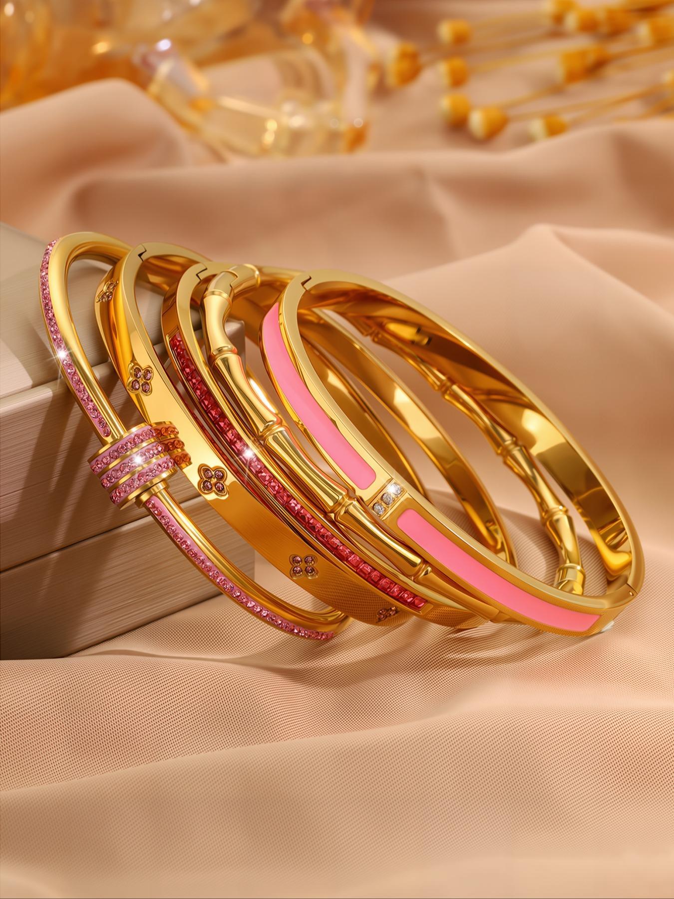 Elegant Fashion Bangle Bracelet Set, Stainless Steel Jewelry for Party, Daily Clothing Decor, Trendy All-match & Exquisite Jewelry for Birthday Gift, Bangles Bracelets Set