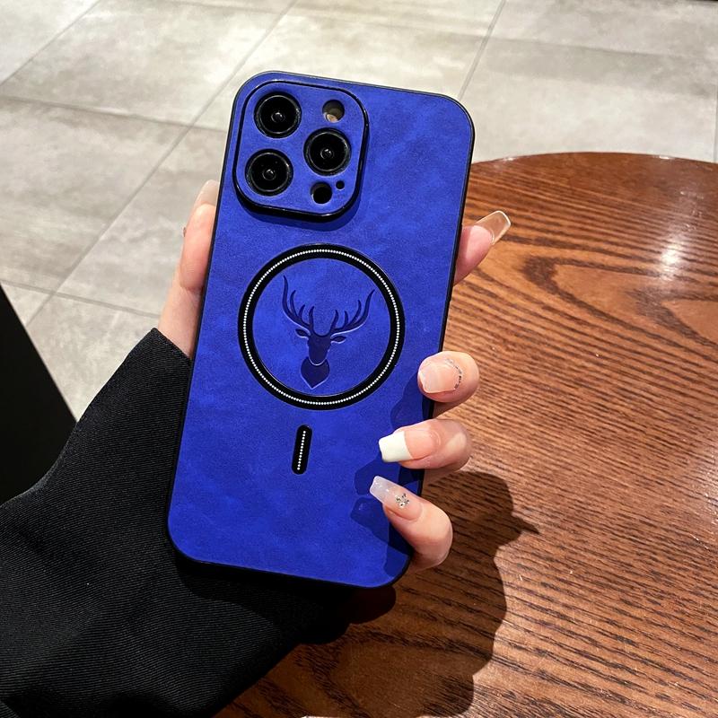 OREKROY Elk Deer Design PU Leather Phone Case For iPhone 17 16 15 14 13 12 Pro Max Shockproof Magnetic Bumper Case Compatible with Mag Safe Wireless Charging Anti-Scratch Camera Protection