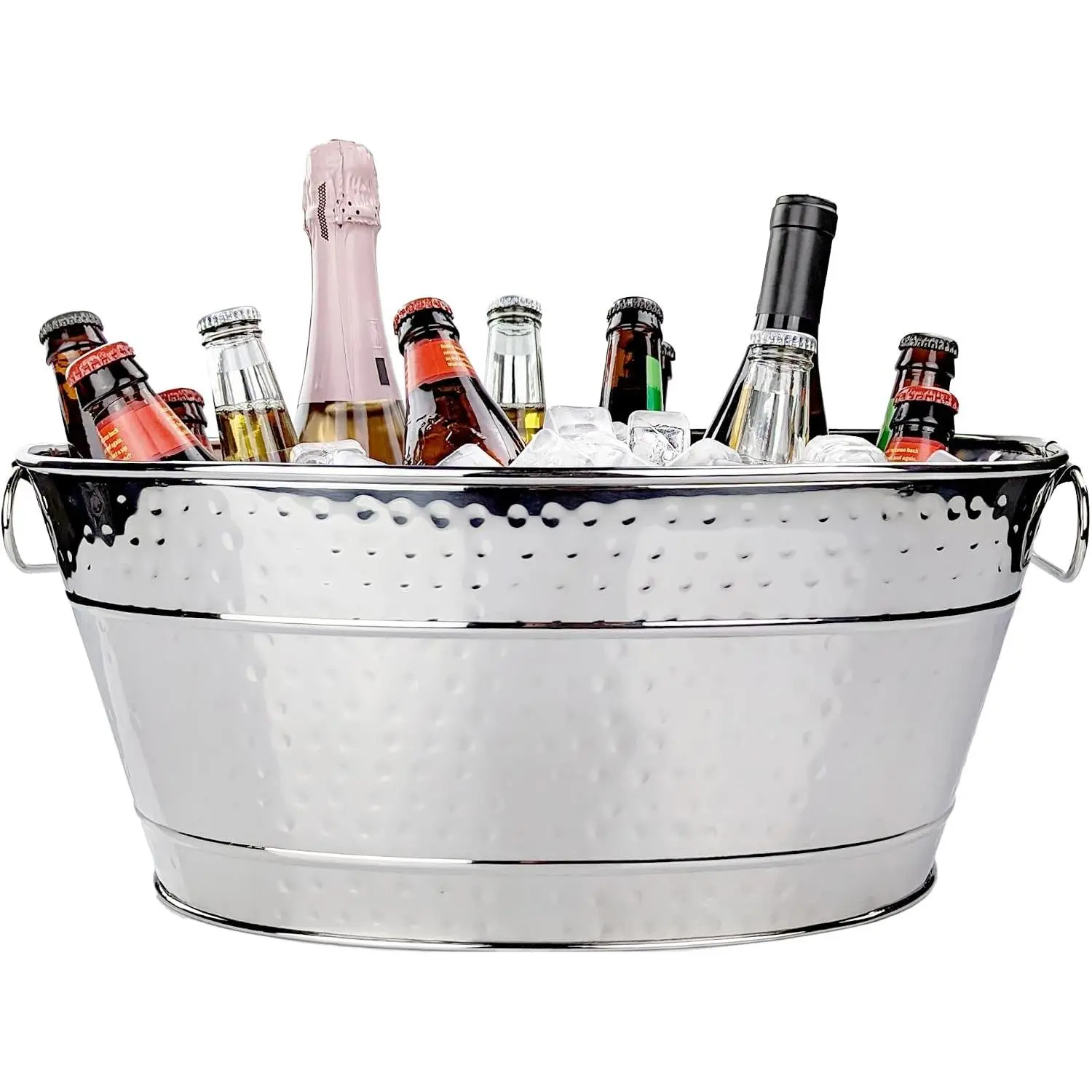 4 Gallon Oval Stainless Steel Beverage Tub, Medium Ice Bucket for Parties & Entertaining, Holds Beer, Wine & Champagne