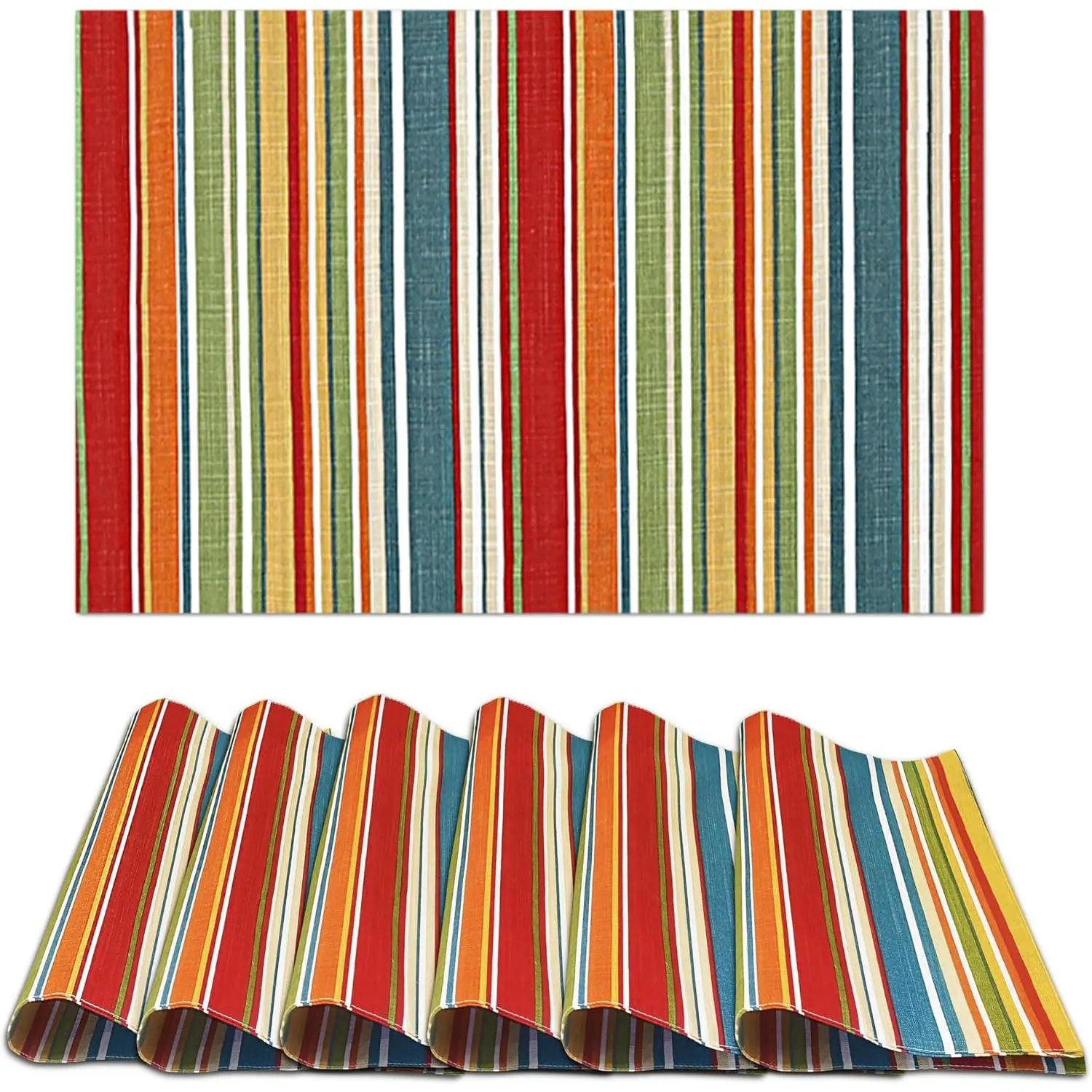 Placemats 100% Cotton 13x19 Inch, Dining Table Placemats Set of 6, Place Mats for Dining Table Decor, Kitchen & Table Linens, Coffee Mat for Christmas Dinners - Multi Stripe
