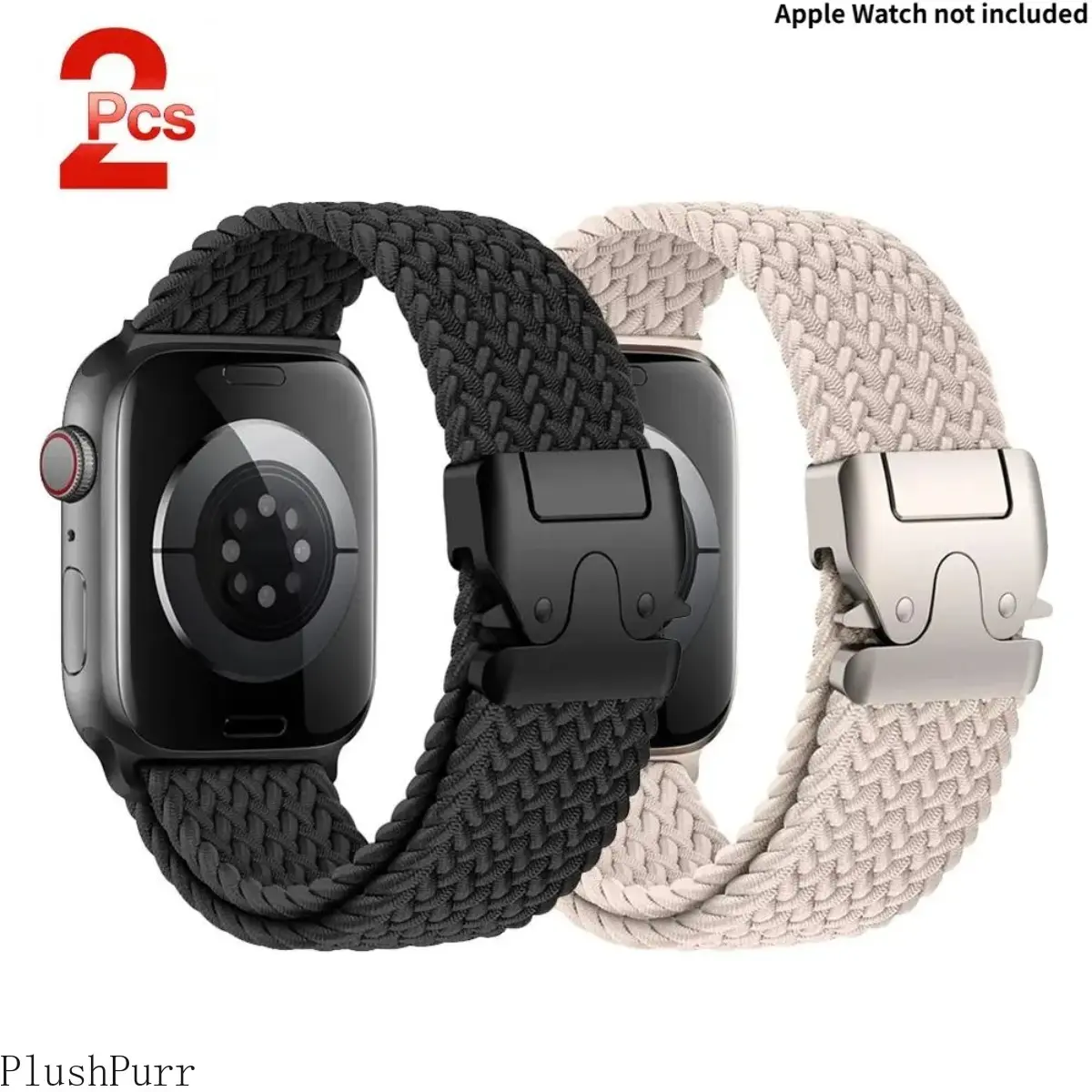2-Pack Nylon Braid Adjustable Strap Smart Watch Bands, Elastic Stretch Loop Design, Durable Breathable Wristband, Universal Sport Accessories for 38-49mm Smart Watch Models (DIY Bag Accessories Compatible), Two Piece Set