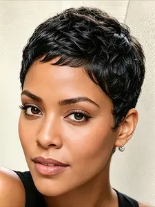 Curly Wave Human Hair Wig for Women Fulll Machine Made Wig Pixie Cut Wig 150% Density 4 Inch