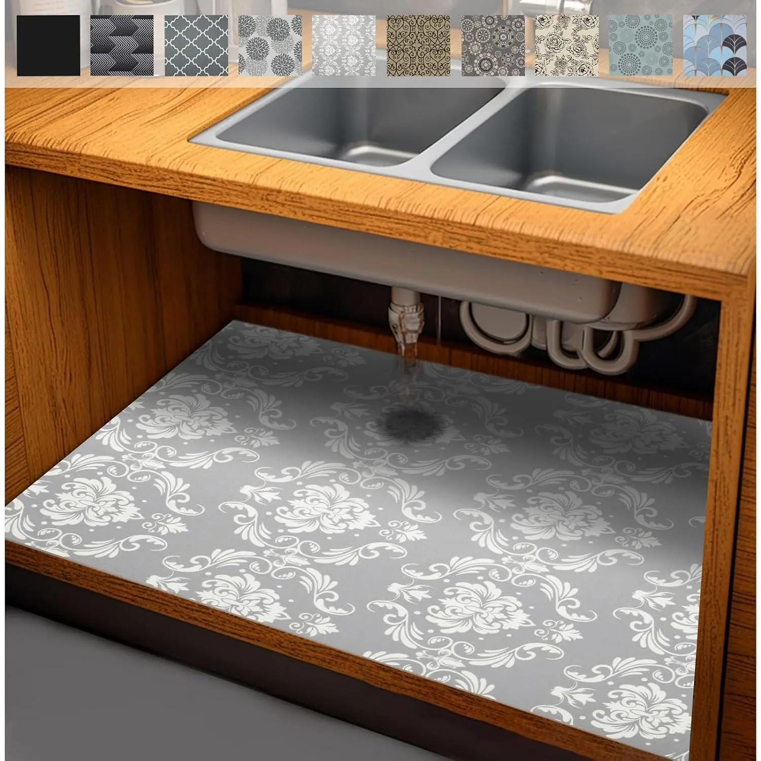 24x36 in Absorptive Pad Under Sink Mat, Polyester Fiber Cabinet Protector, Non-Adhesive Quick Dry Shelf Liner for Kitchen/Bath, Rubber Non-Slip Backing, Durable, Easy Trim, Machine Washable, One-Piece