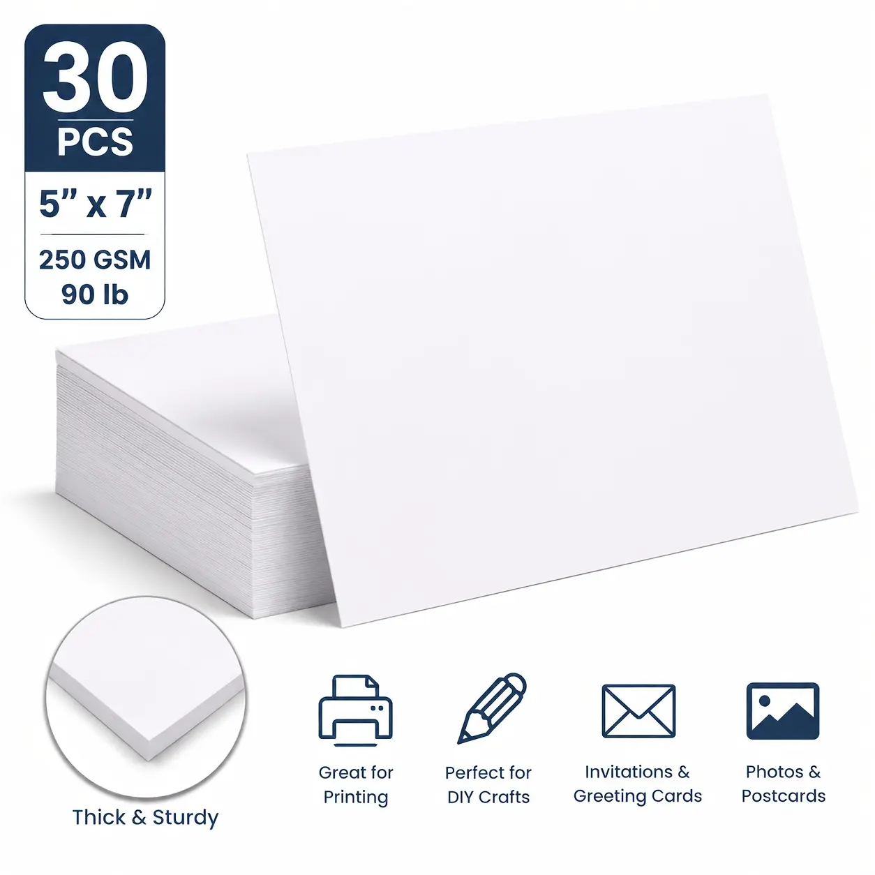 30 PCS 5 x 7 Inch Blank White Cardstock Paper, 250 GSM Heavy Weight 90 lb Thick Paper for Printing, Invitations, Greeting Cards, Postcards, Photos and DIY Crafts