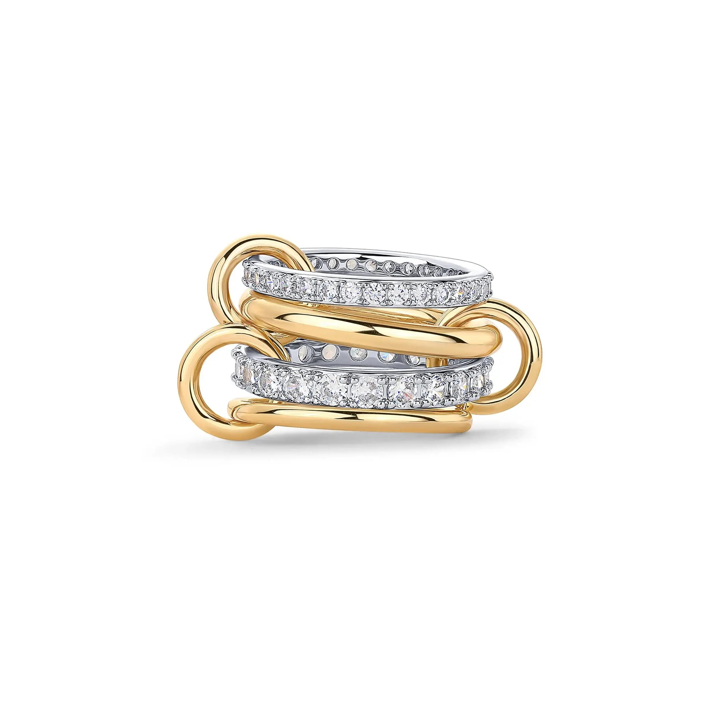 14K Gold Plated Interlocked Stackable Statement Ring for Women – Chunky Multi-Band Double & Triple Ring, Two-Tone Mixed Metals with Cubic Zirconia
