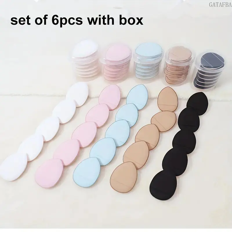 6Pcs Mini Finger Makeup Puff Set with Storage Box, Small Sponge Applicators for Concealer and Cream Makeup, Portable Beauty Tools