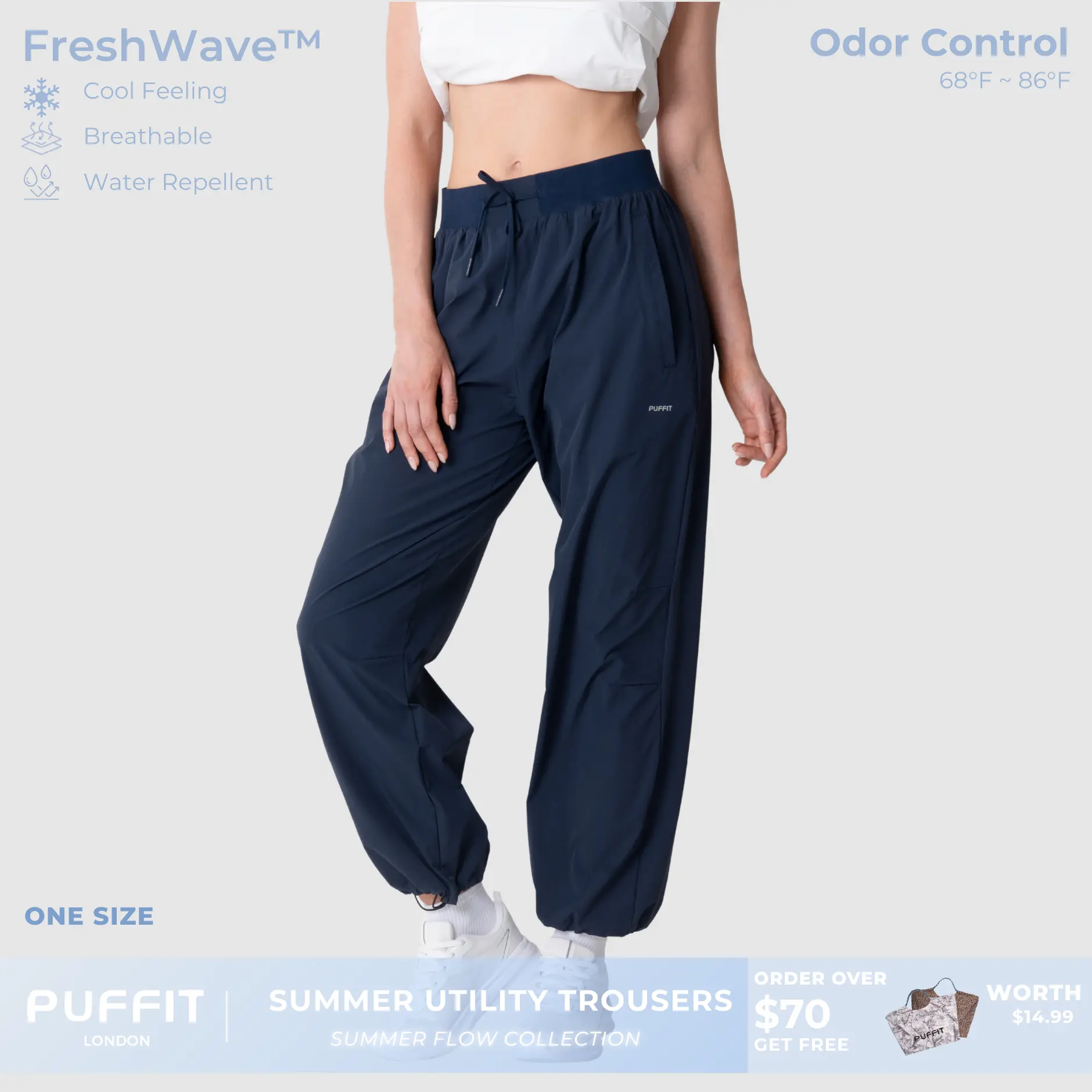 PUFFIT Summer Flow High Waisted Drawstring Utility Trousers,Cool Feeling,Breathable,Water Repellent,Cozy,Casual,Sport,Outdoor,Summer,Pants