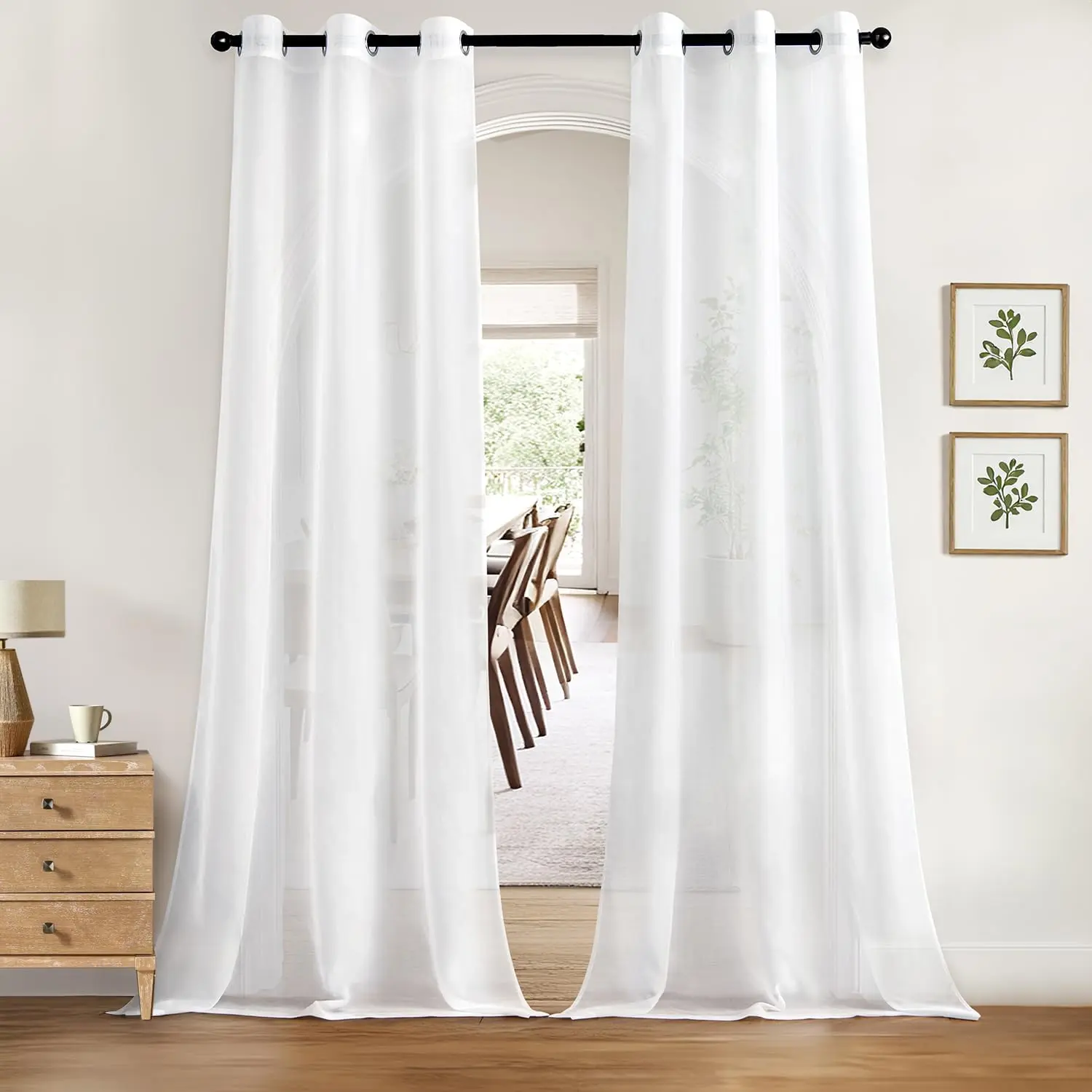 Color Sheer Curtains 84 Inches Long 2 Panels Set - Elegant Lightweight Grommet Light Filtering Window Voile Panels/Drapes/Treatment for Bedroom Living Room W42 x L84 Inch, White