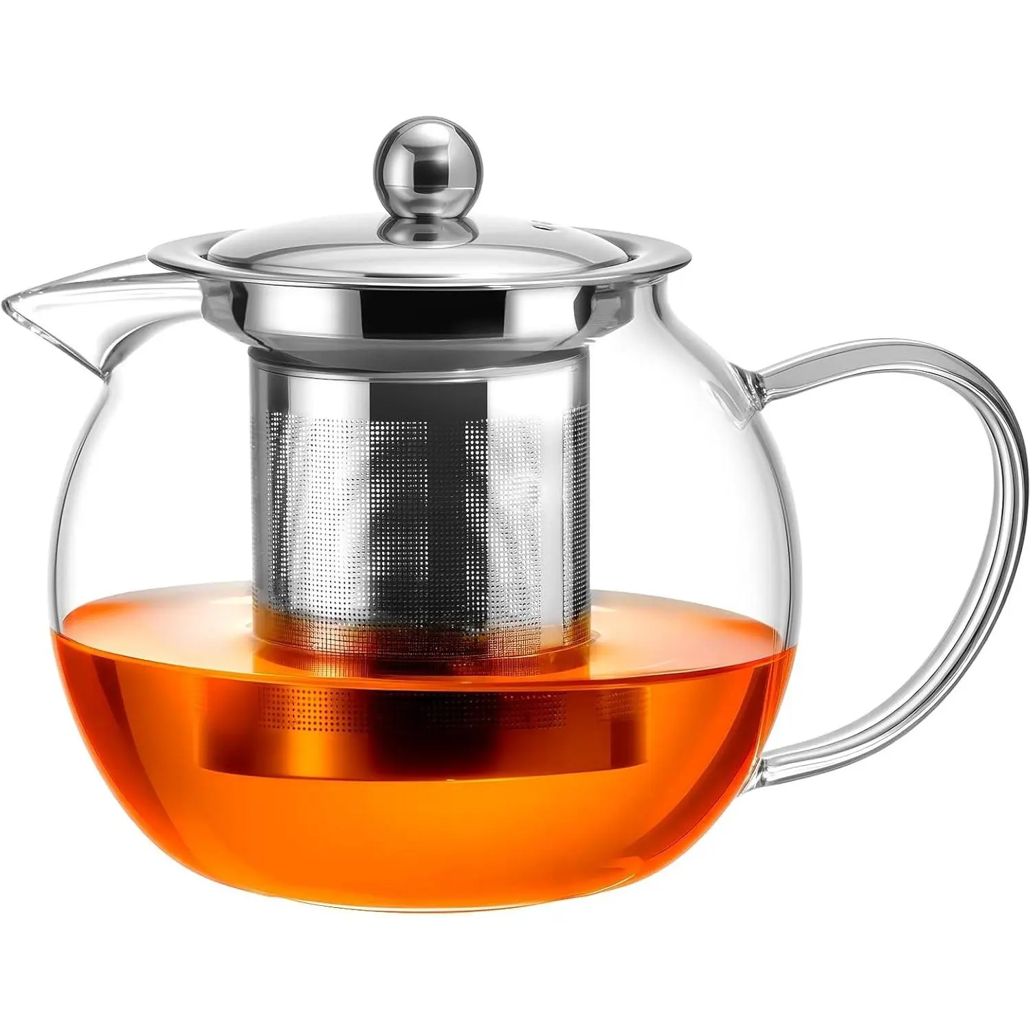 Glass Stovetop Teapot 22 OZ/650ml with Removable 18/8 Stainless Steel Infuser, Borosilicate Clear Tea Kettle, Tea Maker Brewer for Blooming Loose Leaf Tea, Camping Travel