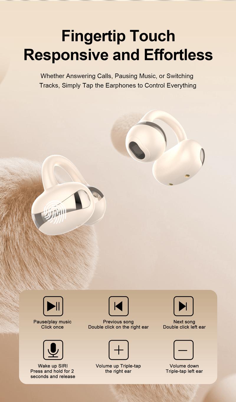 Fluffdrip New YXG-20 Ear Cuff Earphones, 6H Single Playtime (20H+ with Case), All-Day Comfort Clip-On Design, LED Power Display