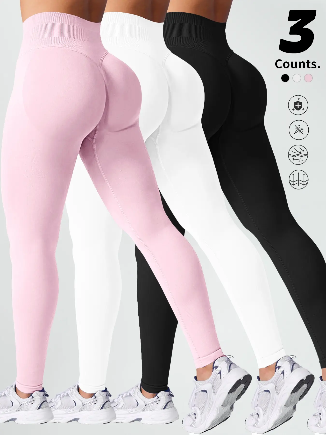 Women Fall Workout 3‑Pack Yoga Leggings, High Waist Seamless Butt Lift, Tummy Control Soft Stretch Gym Bottoms, Multi‑Color Multipack for Running Pilates Daily Athleisure. Note: Light‑colored items may be slightly see‑through, wash only in cold water.