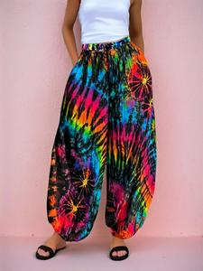 【plus size】 tie dye print pants, loose boho casual comfy trousers for daily wear, women's bottoms for all seasons, womenswear