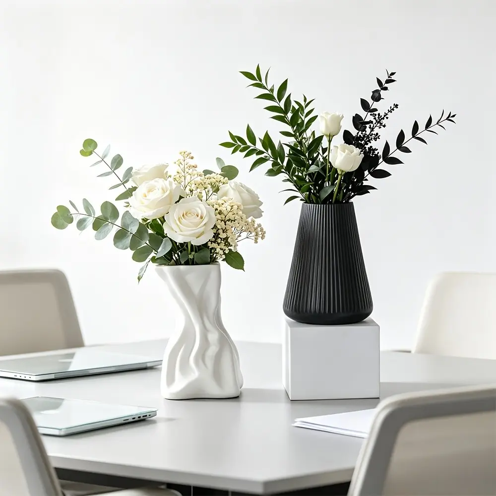 2pcs Textured Plastic Vases, Nordic Minimalist Irregular Art Vases, Living Room Table Decor, Style Home Decoration, Moving Gift