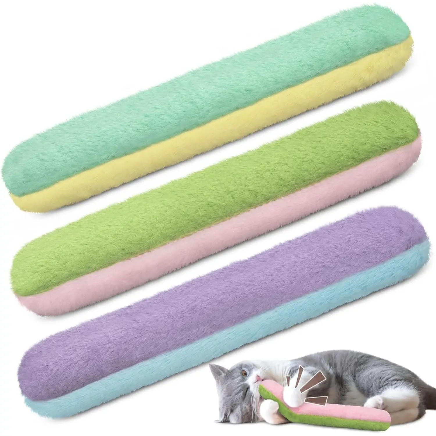Refillable Catnip Toys for Indoor Cats 3 Pack Cat Toys Pillows with Crinkle Sound Interactive Kitten Kicker Nip Chew Kitty Kick Stick Toy for Exercise 8 Inches