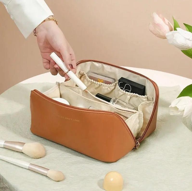 Sleek Luxury Large Capacity Travel Makeup Organizer - Water-Resistant Multiple Pockets - Portable Handheld