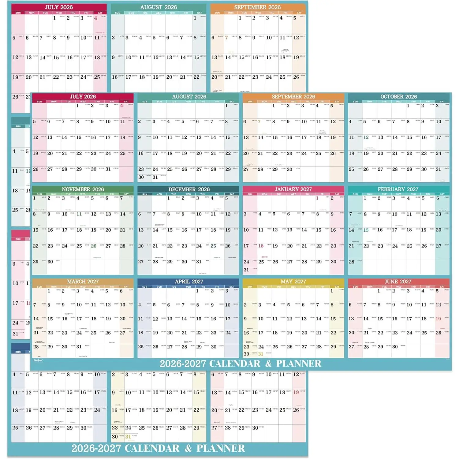 2026-2027 Yearly Wall Calendar - Dry Erase Calendar 2026-2027, Dry Erase Calendar for Wall, July 2026 - June 2027, 34.8'' × 22.8'', 2-Sided Erasable Calendar with 8 Round Stickers
