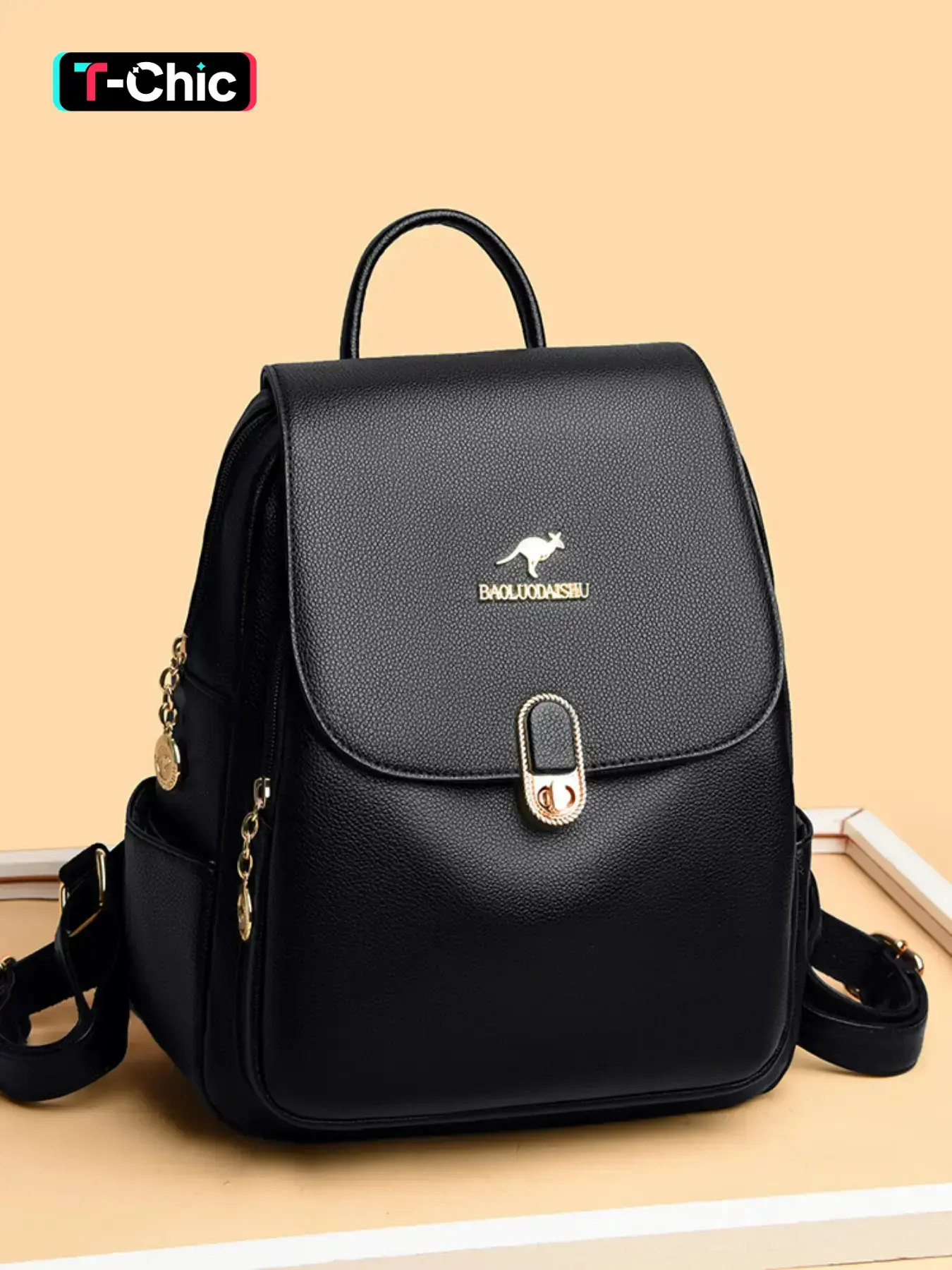 Durable Lychee Grain Soft Leather Backpack for Women Classic Black Anti Theft Large Capacity Commuter Bag for Middle Aged Moms, Business Travel Backpack, Traveler Essentials Backpack