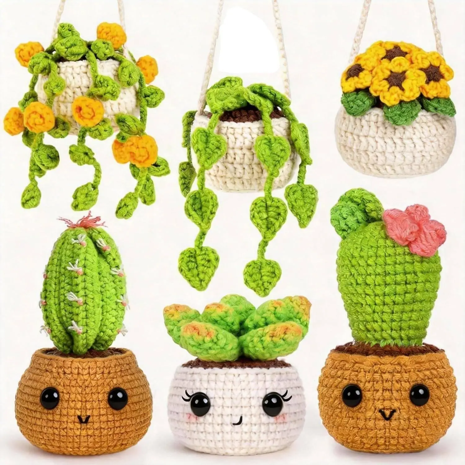 Crochet Kit for Beginners, Crochet Starter Kit w Step-by-Step Video Tutorials, Beginner Crochet Kit for Adults Kids Women Men Complete Kit Included (Plant 6Pack)
