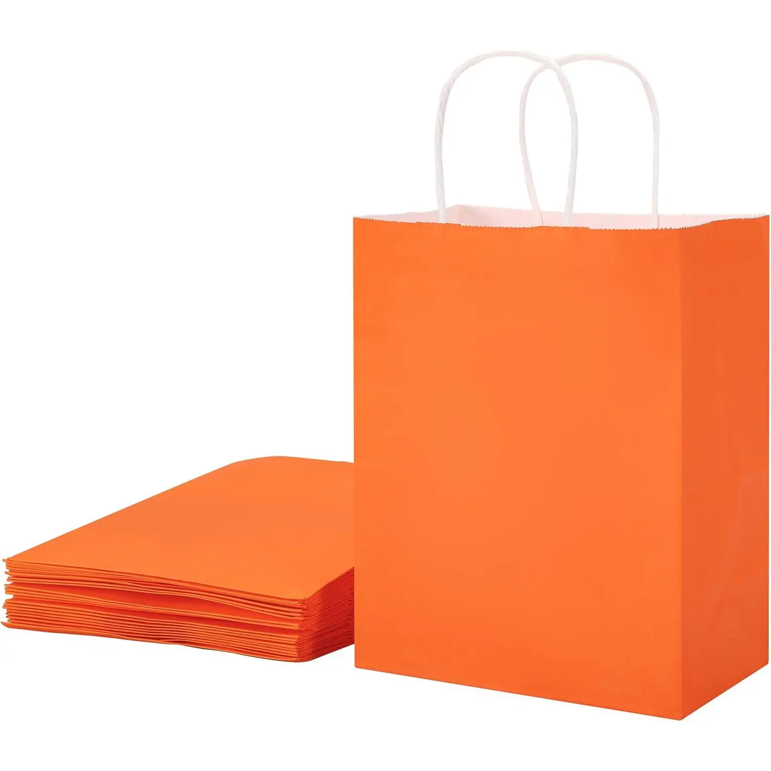 25 Pack Orange  Bags with Handles – 8x4.5x10 Medium Bags for Shopping, Retail, DIY, Wedding, Party Favors & Special Occasions