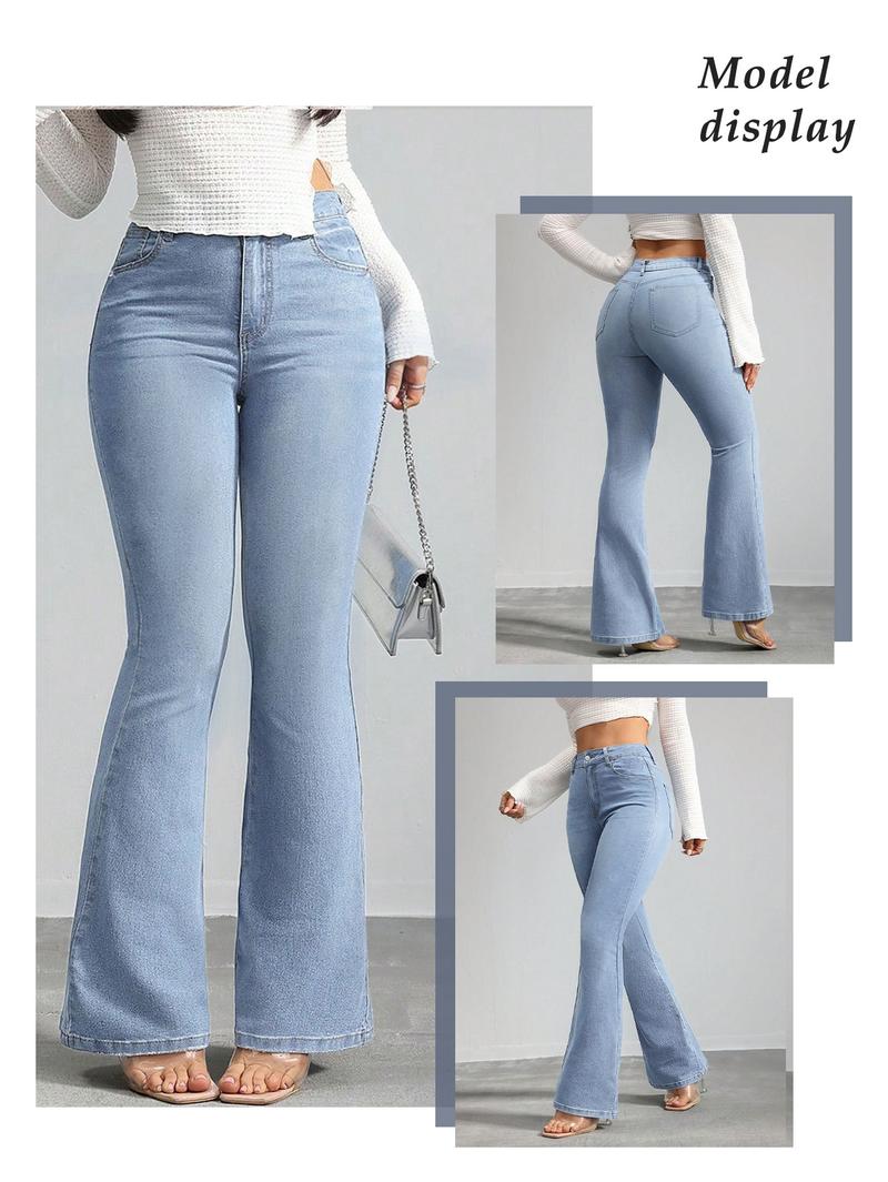 GILIPUR Y2K Women's Plain Flare Leg Jeans Casual Button Fly Pocket Design Bell Bottom Denim For Daily Wear Ladies Bottoms For All Seasons Starched Jeans Girls Brielle 90s Jeans Bell Bottoms Jeans Cute Jeans Stretch Skinny Flared Pants