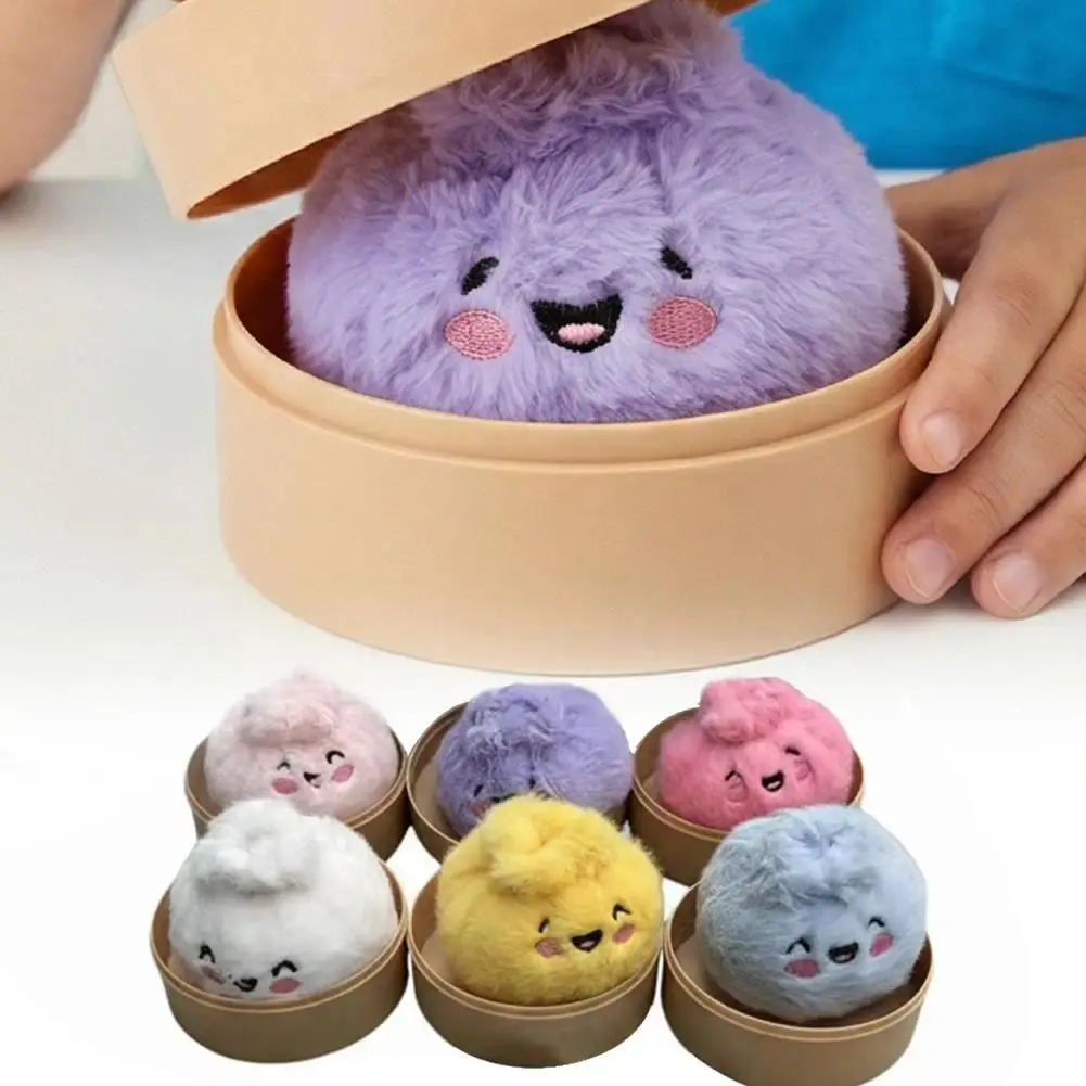 1/12Pcs Stress-relieving Fluffy Plush Steamed Bun Dumpling Series Blind Box Stuffed Bun Toy Random Color Decompression Toys Gift