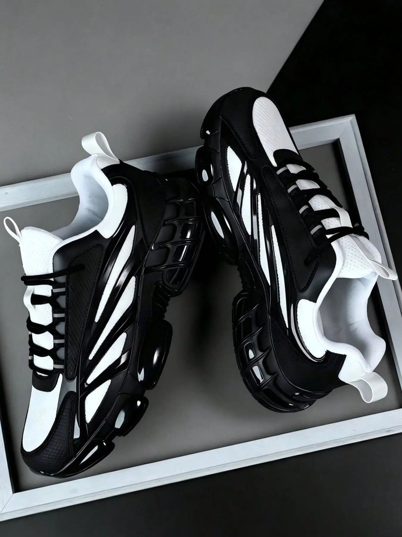 Men's Casual Comfortable Sports Shoes, Lightweight Training Sneakers, Trendy Daily Fitness Shoes, All Seasons, PU Leather, Rubber Sole, Lightweight Athletic Sneakers